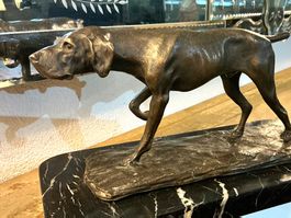 JUGENDSTIL SKULPTUR DER HUND MASSIVE BRONZE MARMOR FRANCE