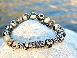 Dalmatian Jasper & Balinese Silver Bracelet for Him or Her