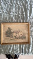 Dessin encadré paysage maison et arbre