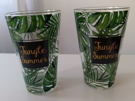 2 Gläser mit Blätter / Jungle Summer Print, neu