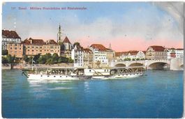 Basel Mittlere Rheinbrücke mit Rheindampfer