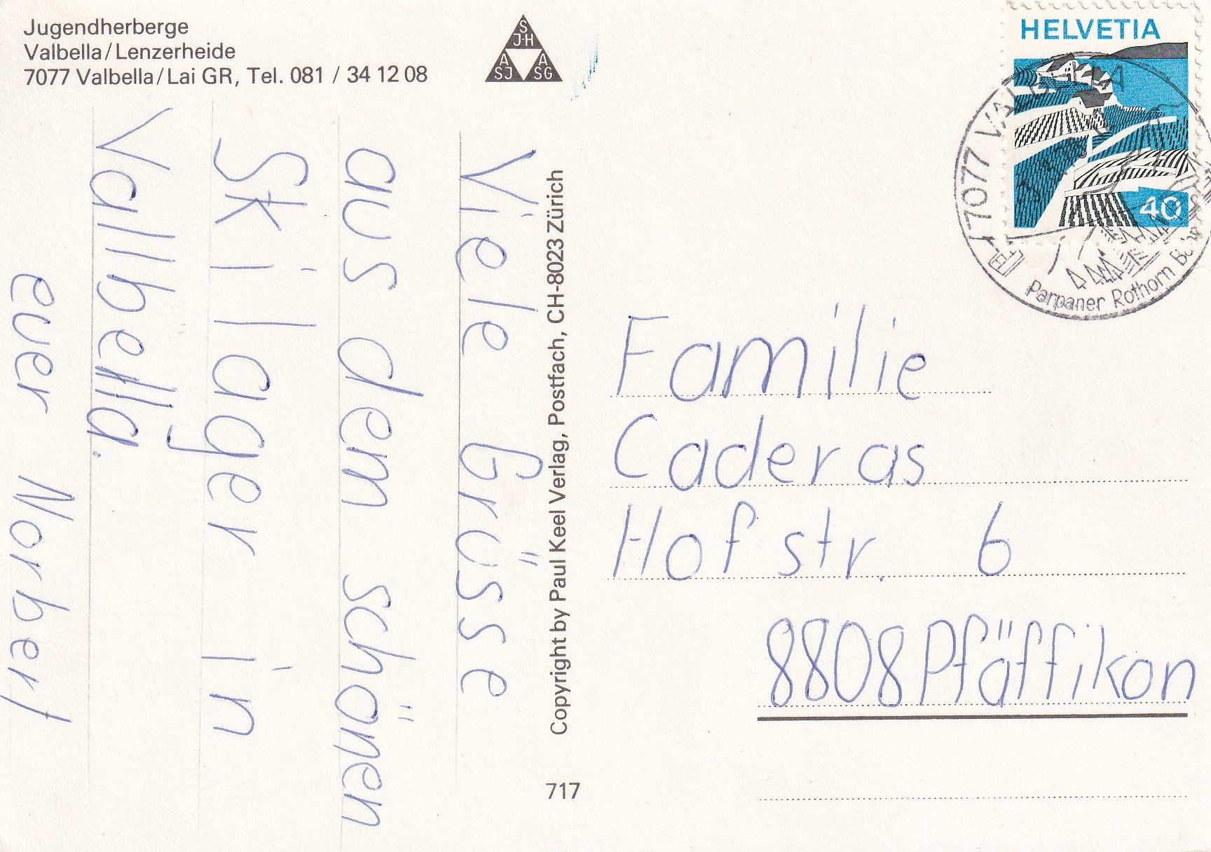 Cartoline postali: Valbella/Lenzerheide - Jugendherberge /ay – Usato da Hombrechtikon venduto da Rudolf07 1