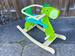 Schaukelpferd Dino Holz grün Kinder Spielzeug guter Zustand