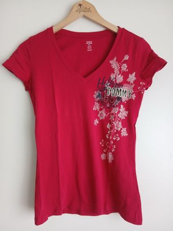 Rotes Tommy Hilfiger T-Shirt mit floralem Print, Grösse XS