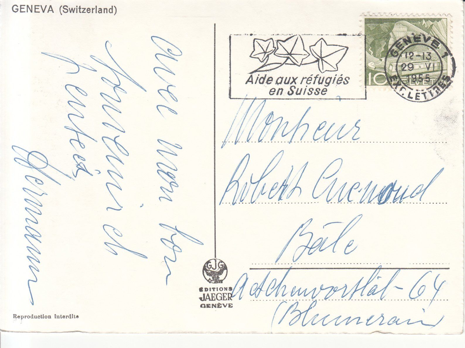Cartoline postali: Genève 1955 – Usato da Bürglen TG venduto da StampGraf 1