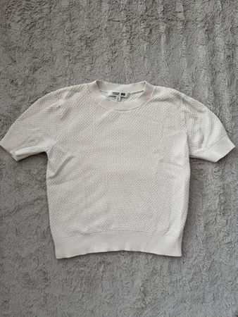 Uniqlo Knit Top Cream Size M Waffle Knit Short Sleeve