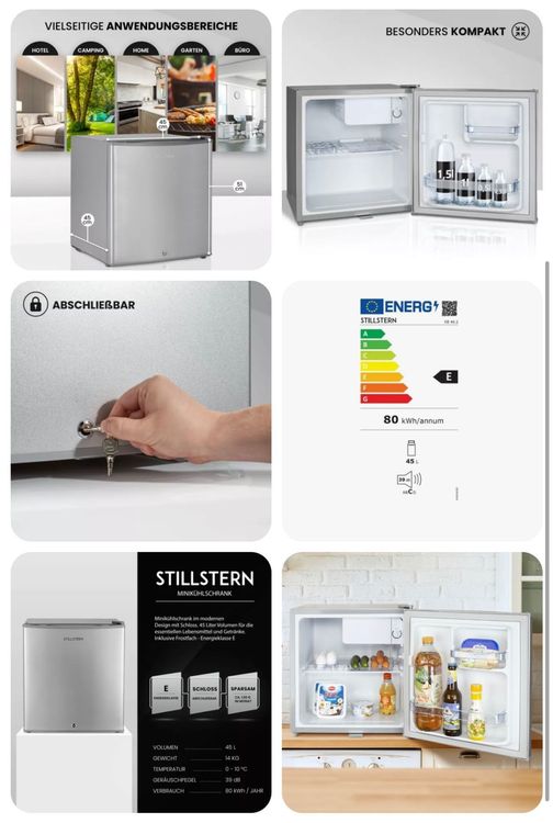Minikühlschrank E 45L mit Schloss und Frostfach, leise - Mini Kühlschrank
