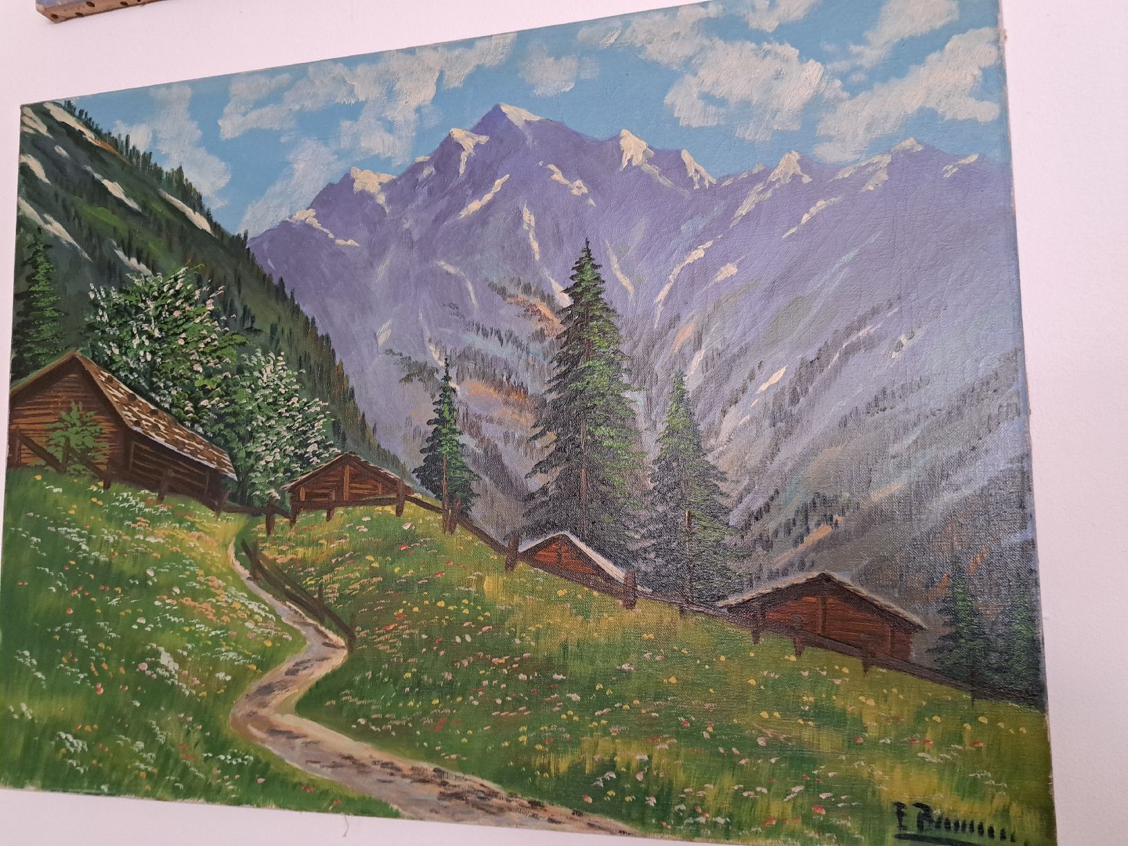 Dipinti: Ölgemälde Berglandschaft Chalet Frühlingsstimmung – Usato da Grossdietwil venduto da hufi10