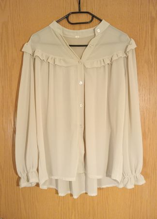 Elegante halbtransparente Bluse Vintage-Stil, grau-beige M
