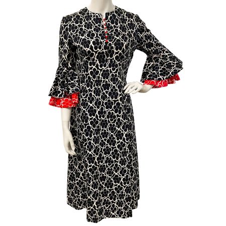 Kleid Midikleid 38 nachtblau-weiss-rot Finland VINTAGE 1980s