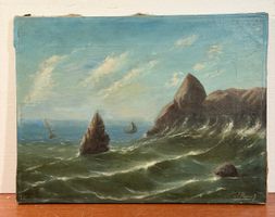 Vintage Seascape Oil Painting, Signed John Papas, 1891