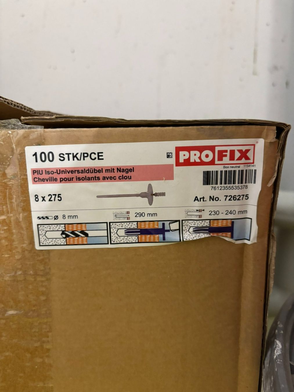 Wandhalterungen: Profix Iso-Universal Dübel mit Nagel, 8x275mm, – Neu (gemäss Beschreibung) aus Rueun von Bmwurbi