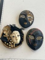 Masken Dekoration Fasching Keramik handbemalt 3 Stück(I15)