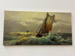 Ölgemälde Leinen von Paul Römme Holländ. Kuff im Canal