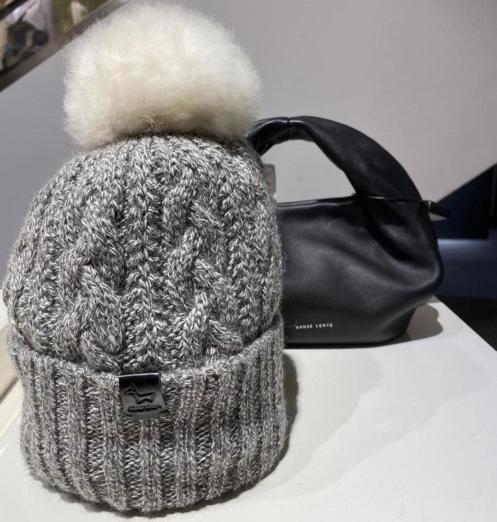 Bonnet Femme Gris Chiné Avec Pompon - 100% Laine, Taille Unique, Neuf Sans étiquette