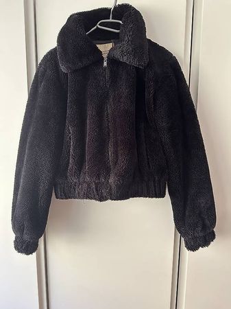 Schwarze Teddy Jacke / Faux Fur Bomber Gr. S