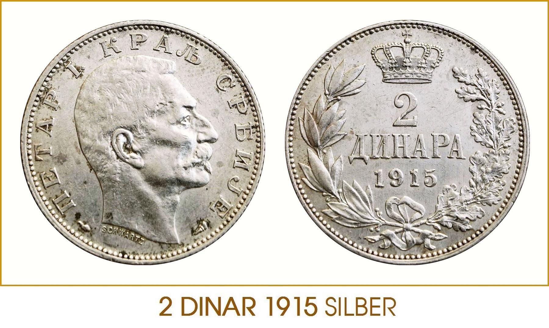 Tutti le monete: 2 Dinar 1915 Serbien Silber – Usato da Flamatt venduto da samowarow