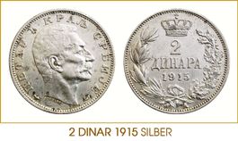 2 Dinar 1915 Serbien Silber