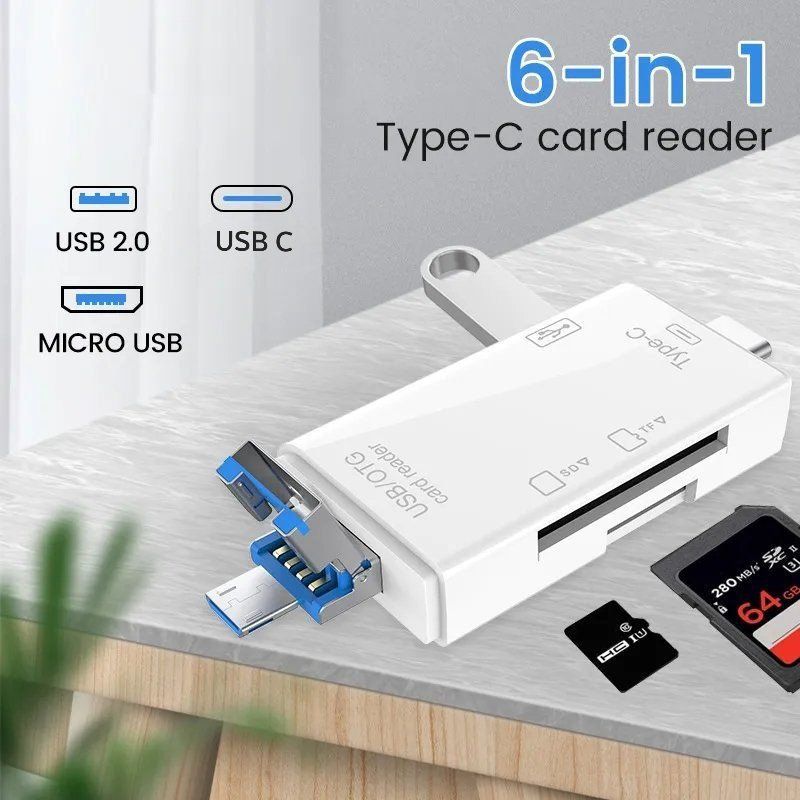 Lettori di schede: 6 in 1 USB A + C + Micro Kartenlesegerät für SD + MicroSD – Nuovo e nell'imballaggio originale da Uster venduto da -FPS-