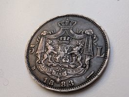 🇷🇴 5 Lei 1883 2-Punkt-Krone 6 Sterne KM#17.1. Selten