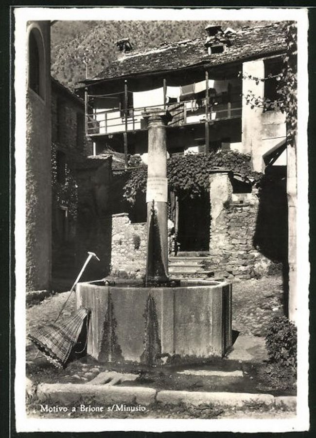 Cartoline postali: Brione, fontana, verso 1940 – Usato da Frauenfeld venduto da POML