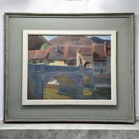René Villard (1902-1988) Pont de St-Ursanne huile sur carton