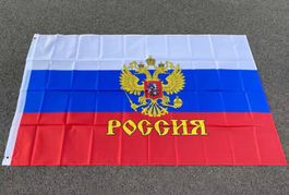 Russland Flagge mit Schriftzug Gross 90cm x 150cm mit Ösen