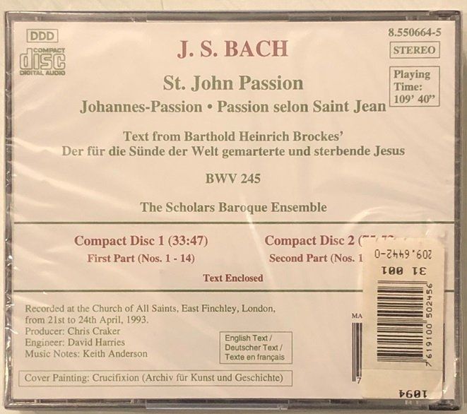 CD: Bach - Johannes-Passion – Nuovo e nell'imballaggio originale da Grüningen venduto da azulamarillo 1