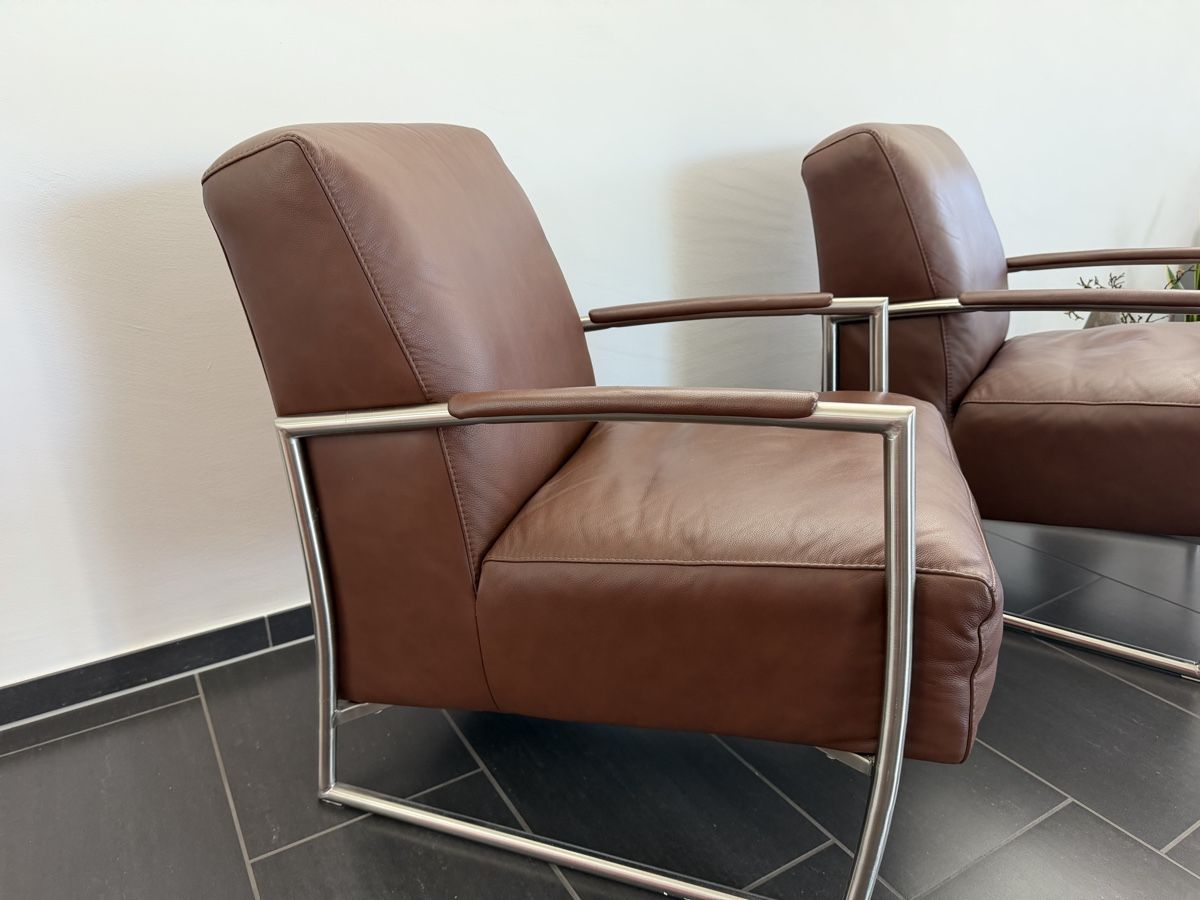 Poltrone: 2x Leder Sessel braun Metallgestell gebraucht – Usato da Hedingen venduto da mon_br7r 2