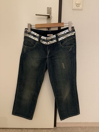 Coole Jeans-Bermudas mit Pailletten, used Look, Gr. 38