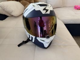 Motorradhelm Scorpion weiss/blau mit Visier ca. 1600g