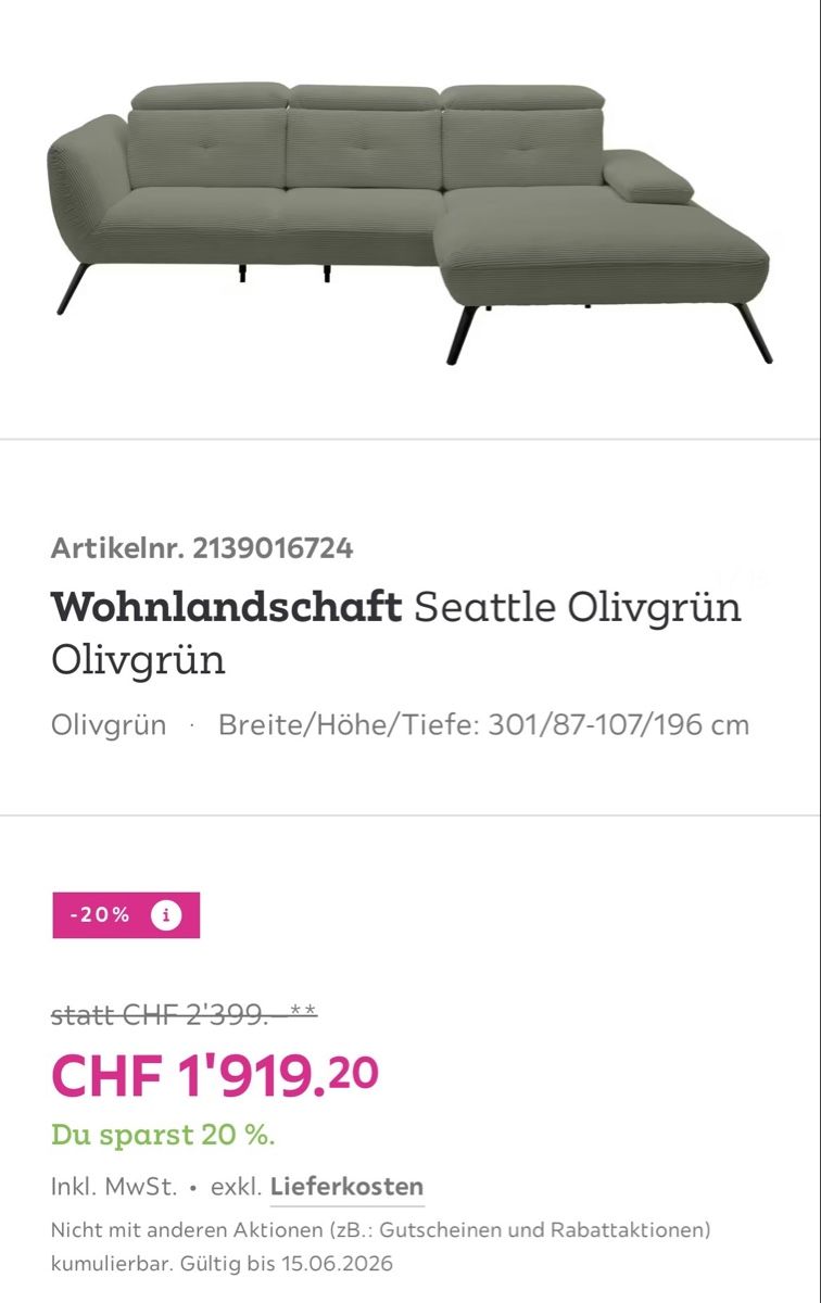 Divani: Gemütliches Ecksofa aus Cord / Olivgrün – Usato da Vinelz venduto da corival 3