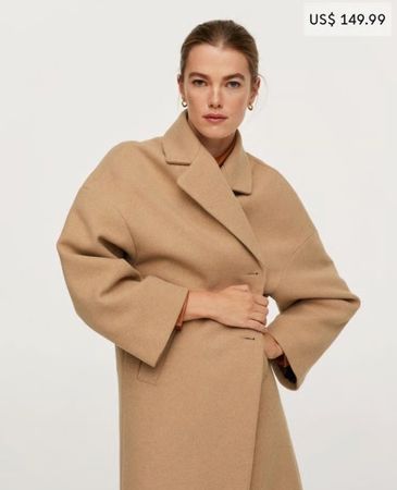 Mango Wool oversized coat in tan size S
