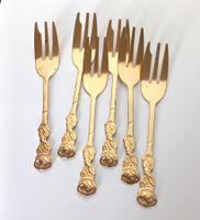 Vintage vergoldete Kuchengabeln 6er Set