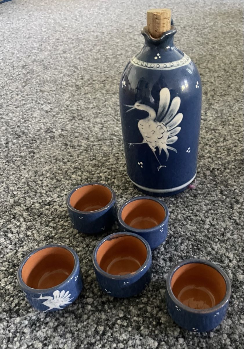 Altro: Flasche mit4 Schnapsgläsern blau mit Kranichmotiv – Nuovo (secondo la descrizione) da Au ZH venduto da Jaggy4 1