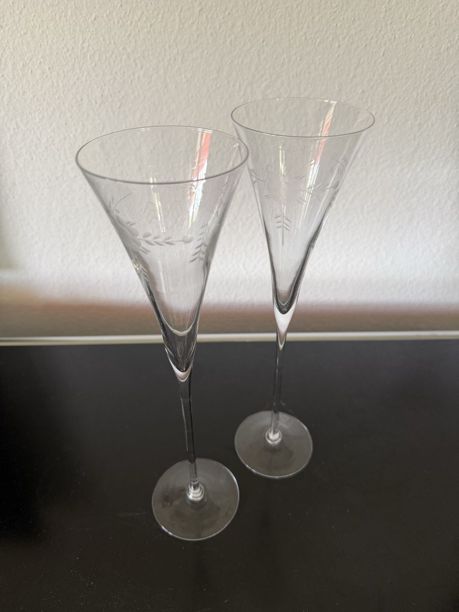 Bicchieri: 2 Crystal Champagne Flutes Handblown Handcut – Usato da Zürich venduto da hesails
