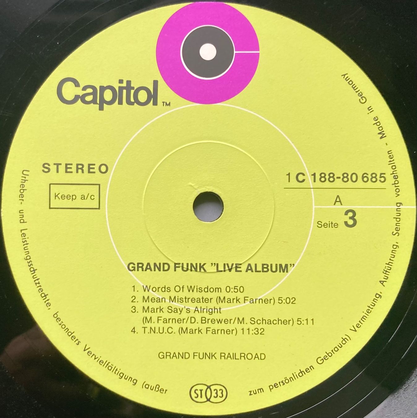 Schallplatten: GRAND FUNK - LIVE ALBUM – Gebraucht aus Poliez-Pittet von Newtown-Records 3