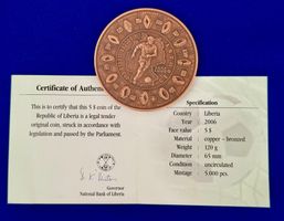 Münze Liberia 5 Dollar 2006 Fussball WM unzirkuliert