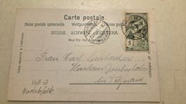 1900 UPU Abart Quetschfalte auf Ansichtskarte Zürich