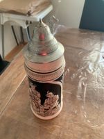 Antiker Bierkrug, Musizieren, Zinndeckel