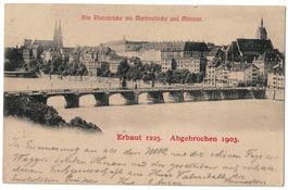 Basel, Alte Rheinbrücke, Martinskirche, gelaufen 1904