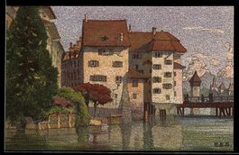 Künstler-AK Zürich, Ortspartie an der Reuss