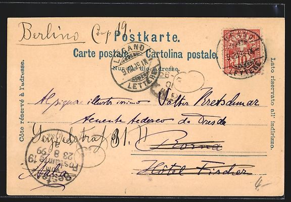 Cartoline postali: Lithographie Lugano, Hotel Garni Walter – Usato da Berlin venduto da bartko-reher 1
