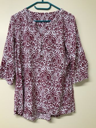 Damen Bluse BONITA Grösse 40 weiss/bordeaux gemustert