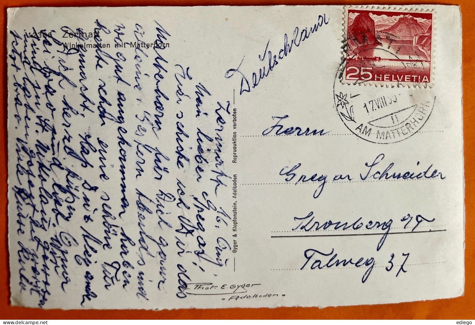 Cartoline postali: AK:  ZERMATT - Winkelmatten – Usato da Lutry venduto da Ediego 1