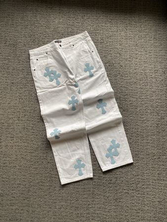 Pantalons Blancs BLACKSALT avec Croix Bleu Taille 36