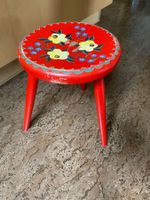 Vintage Holz Schemeli / Kinderhocker, rot bemalt, dreibein