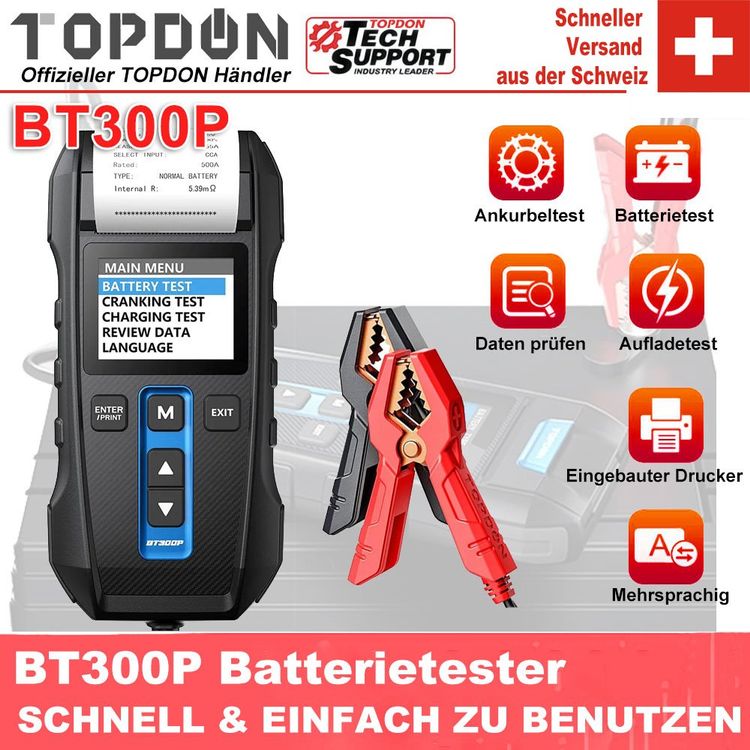 Testeur Batterie Voiture TOPDON BT300P - Analyseur Batterie 12V/24V Avec Imprimante Pour Auto Camion