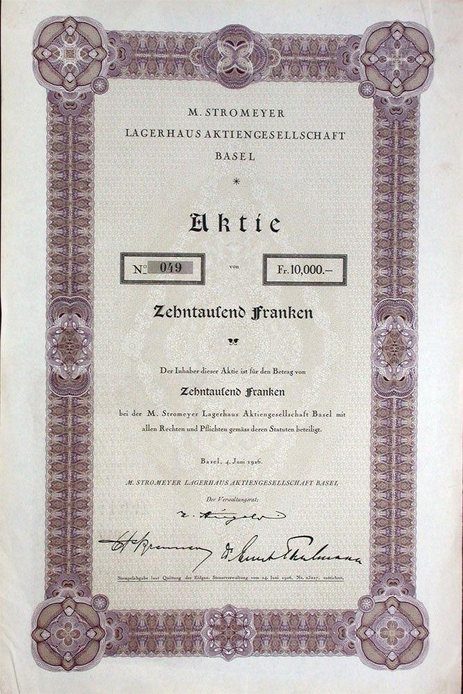 Documenti: M. Stromeyer Lagerhaus AG Basel - 1926 – Usato da Solothurn venduto da Sgasche