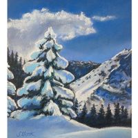 Original! Pastellbild " Winter in Switzerland" signiert.